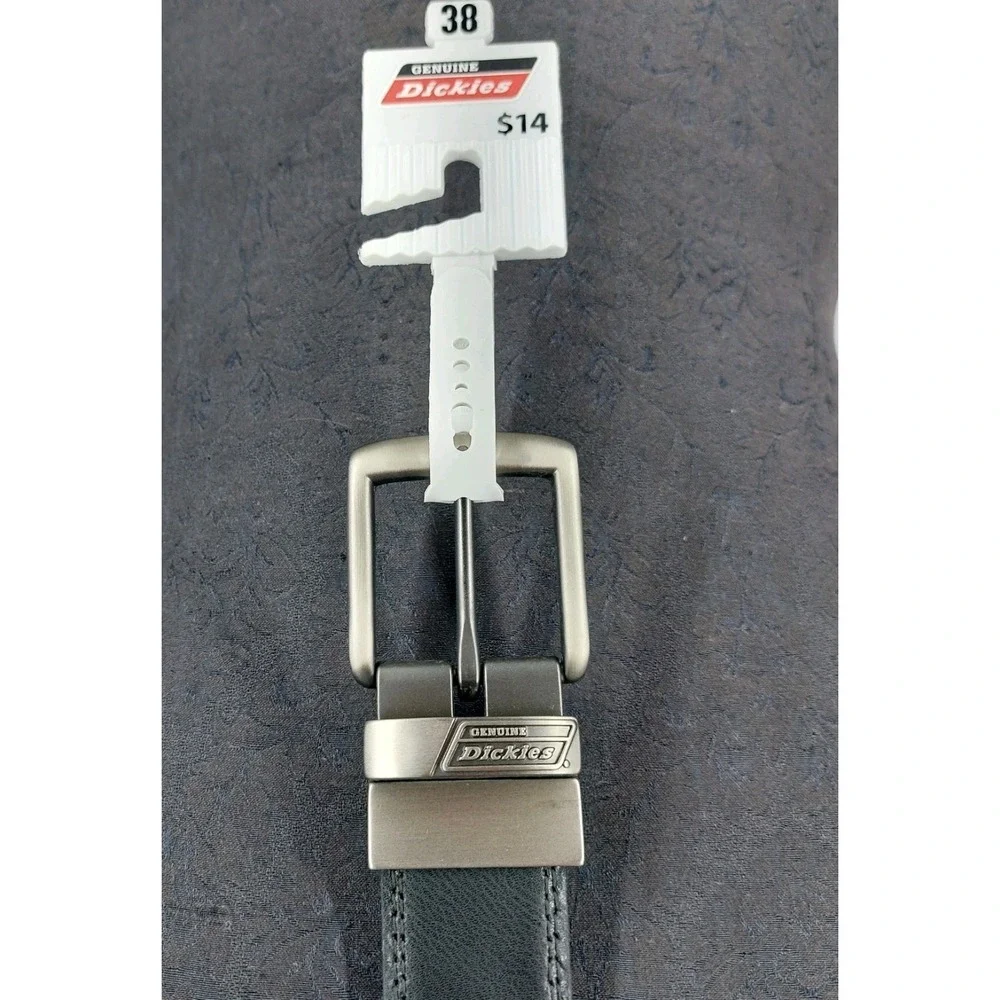 New Dickies Belt Black Brown Reversible Leather Mens 38 Gunmetal Buckle‎ New